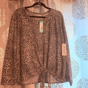 Leopard Print Tie Front Sweater